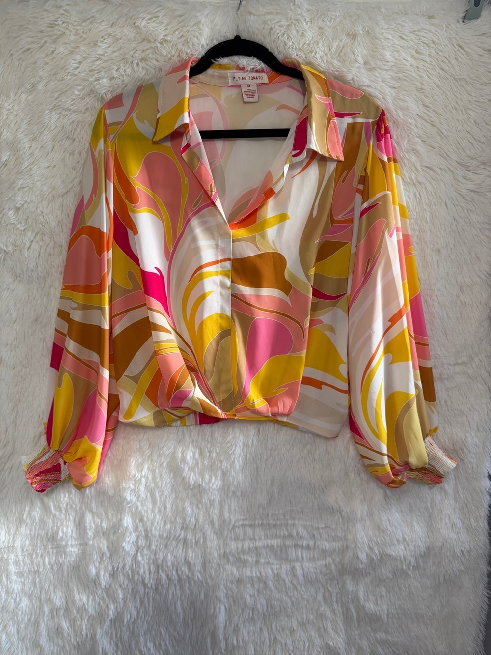 Flying Tomato Womens Retro Top Size M Billowy Balloon Sleeve 70s Chiffon Groovy